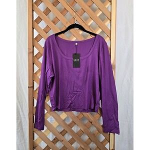 NWT GGOV Womens Long Sleeve Crop Top Square‎ Crewneck Top - Purple - Size 2XL